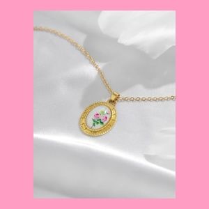 FREE Floral Oval Pendant Necklace -- Fashion Jewelry